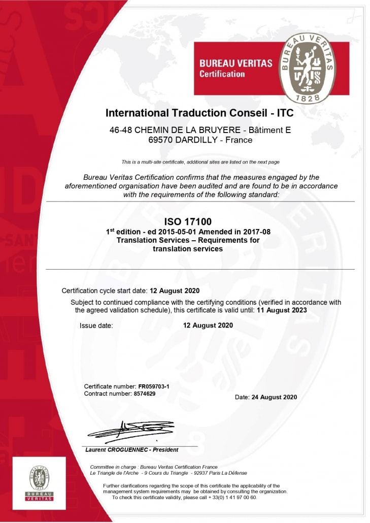 ITC Translations ISO 17100 Certification